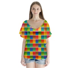 Background Colorful Abstract V-neck Flutter Sleeve Top by Bajindul