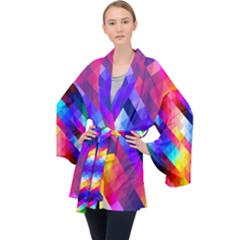 Abstract Blue Background Colorful Pattern Velvet Kimono Robe by Bajindul