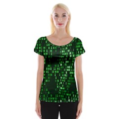 Abstract Plaid Green Cap Sleeve Top by Bajindul