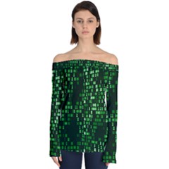 Abstract Plaid Green Off Shoulder Long Sleeve Top by Bajindul