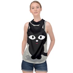 Cat Pet Cute Black Animal High Neck Satin Top by Bajindul