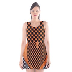 Heart Chess Board Checkerboard Scoop Neck Skater Dress by Bajindul