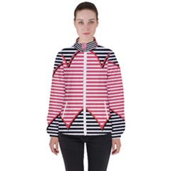 Heart Stripes Symbol Striped Women s High Neck Windbreaker by Bajindul