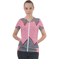 Heart Stripes Symbol Striped Short Sleeve Zip Up Jacket by Bajindul