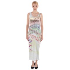 Music Notes Abstract Fitted Maxi Dress by Bajindul