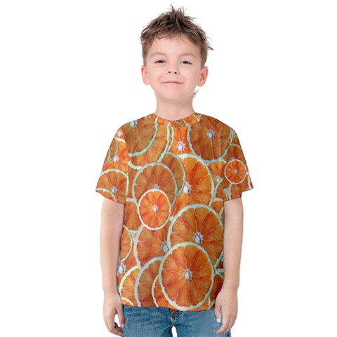 Oranges Background Texture Pattern Kids  Cotton Tee by Bajindul