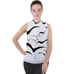 Sky Birds Flying Flock Fly Mock Neck Chiffon Sleeveless Top by Bajindul