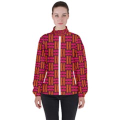 Pattern Red Background Structure Women s High Neck Windbreaker by Bajindul