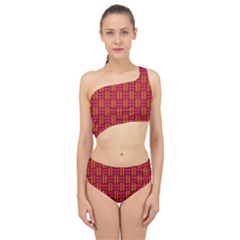 Pattern Red Background Structure Spliced Up Two Piece Swimsuit by Bajindul