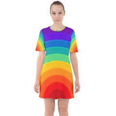 Rainbow Background Colorful Sixties Short Sleeve Mini Dress by Bajindul