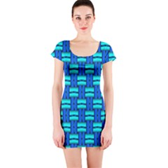 Pattern Graphic Background Image Blue Short Sleeve Bodycon Dress by Bajindul