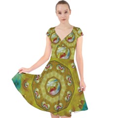 Mandala In Peace And Feathers Cap Sleeve Front Wrap Midi Dress by pepitasart