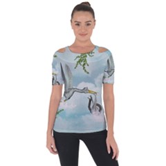 Funny Stork With Creepy Snake Baby Shoulder Cut Out Short Sleeve Top by FantasyWorld7