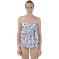 Doodle Pattern Twist Front Tankini Set by Valentinaart