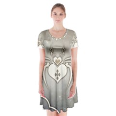 Wonderful Decorative Spider With Hearts Short Sleeve V-neck Flare Dress by FantasyWorld7