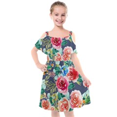 Watercolour Floral  Kids  Cut Out Shoulders Chiffon Dress by charliecreates