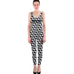 Insomnia - Black & White Stripes One Piece Catsuit by WensdaiAmbrose