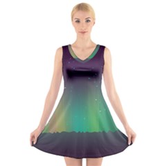 Background Colors Abstract Green V-neck Sleeveless Dress by Pakrebo