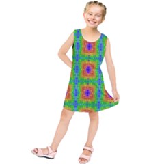 Groovy Purple Green Blue Orange Square Pattern Kids  Tunic Dress by BrightVibesDesign