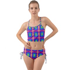 Groovy Blue Pink Yellow Square Pattern Mini Tank Bikini Set by BrightVibesDesign