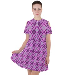 Argyle Large Pink Pattern Short Sleeve Shoulder Cut Out Dress  by BrightVibesDesign