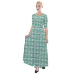 Argyle Light Green Pattern Half Sleeves Maxi Dress by BrightVibesDesign