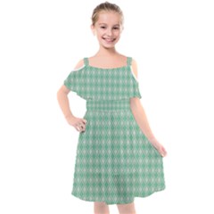 Argyle Light Green Pattern Kids  Cut Out Shoulders Chiffon Dress by BrightVibesDesign