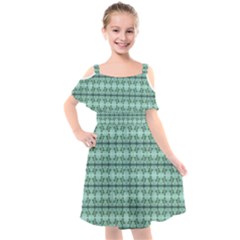 Cute Flowers Vines Pattern Pastel Green Kids  Cut Out Shoulders Chiffon Dress by BrightVibesDesign