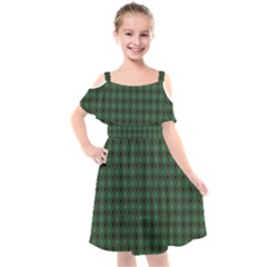 Argyle Dark Green Brown Pattern Kids  Cut Out Shoulders Chiffon Dress by BrightVibesDesign