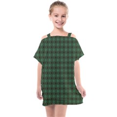 Argyle Dark Green Brown Pattern Kids  One Piece Chiffon Dress by BrightVibesDesign