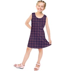 Argyle Dark Purple Yellow Pattern Kids  Tunic Dress by BrightVibesDesign