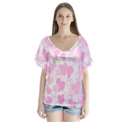 Valentine Background Hearts Bokeh V-neck Flutter Sleeve Top by Nexatart