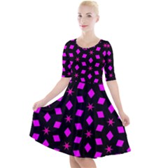 Pattern Stars Squares Texture Quarter Sleeve A-line Dress by Nexatart