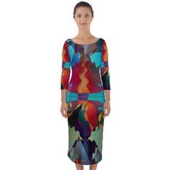 Background Sci Fi Fantasy Colorful Quarter Sleeve Midi Bodycon Dress by Nexatart