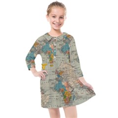 World Map Vintage Kids  Quarter Sleeve Shirt Dress by BangZart