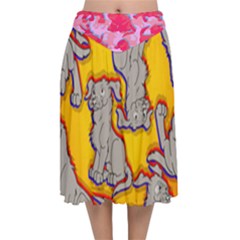 Yellow Marie Print Velvet Flared Midi Skirt by AuroraMountainFashion