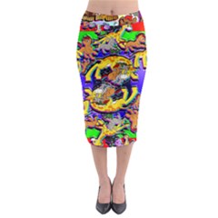 Rainbow Dragon Squad Print Midi Pencil Skirt by AuroraMountainFashion