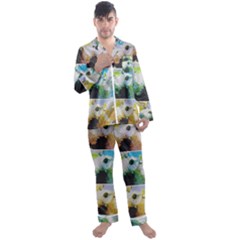 Faded Snowball Branch Collage (ii) Men s Satin Pajamas Long Pants Set by okhismakingart