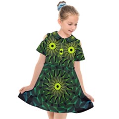 Abstract Ribbon Green Blue Hues Kids  Short Sleeve Shirt Dress by Pakrebo