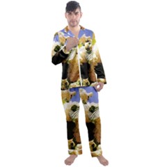 Yellow Snowball Branch Men s Satin Pajamas Long Pants Set by okhismakingart