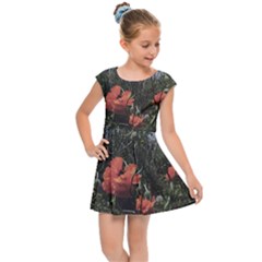 Faded Poppy Field  Kids  Cap Sleeve Dress by okhismakingart