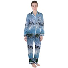 Surfboard With Dolphin Satin Long Sleeve Pyjamas Set by FantasyWorld7