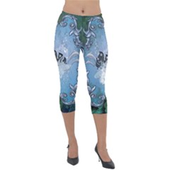 Surfboard With Dolphin Lightweight Velour Capri Leggings  by FantasyWorld7