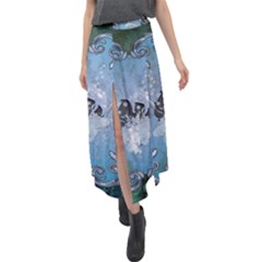 Surfboard With Dolphin Velour Split Maxi Skirt by FantasyWorld7