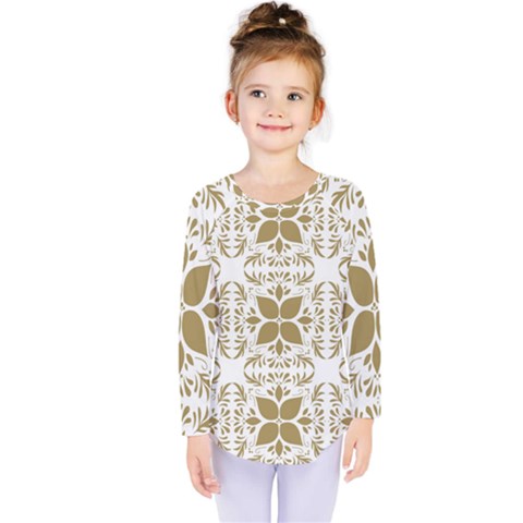 Illustrations Pattern Gold Floral Texture Design Kids  Long Sleeve Tee by Pakrebo