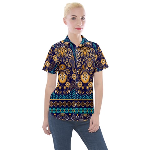 African Pattern Women s Short Sleeve Pocket Shirt by Sobalvarro