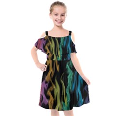 Smoke Rainbow Colors Colorful Fire Kids  Cut Out Shoulders Chiffon Dress by Pakrebo