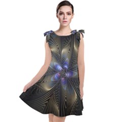 Fractal Blue Abstract Fractal Art Tie Up Tunic Dress by Pakrebo