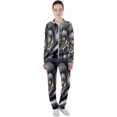 Fractal Silver Flower Bloom Floral Casual Jacket And Pants Set by Pakrebo