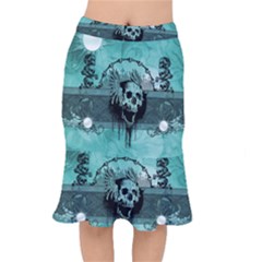 Awesome Skull With Wings Short Mermaid Skirt by FantasyWorld7